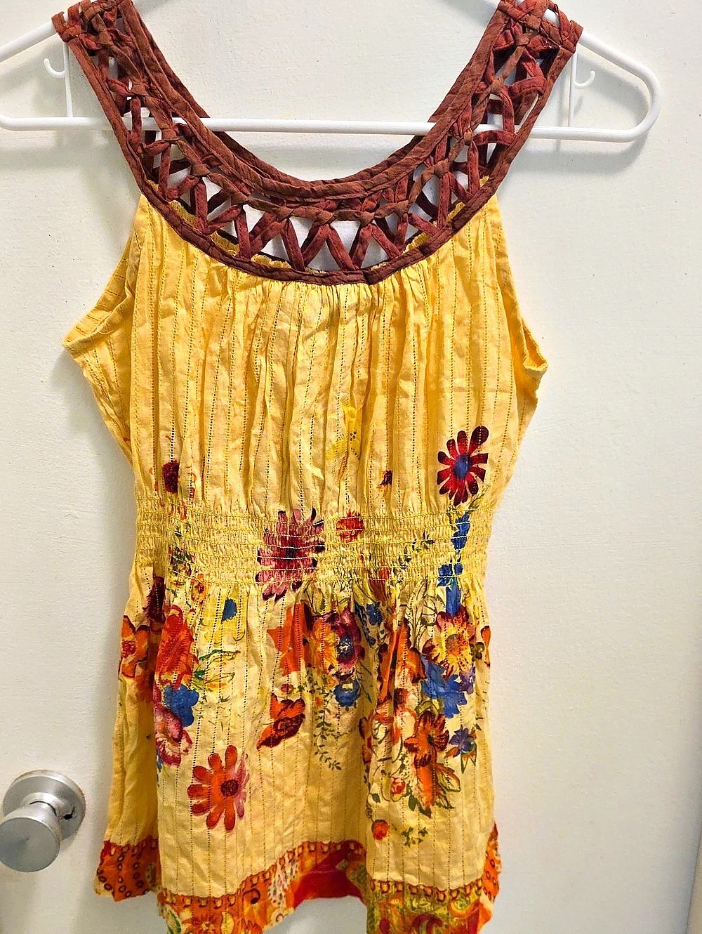 American Rag Banana Cream Floral Embroidered Cotton Tank in Yellow Small NWT